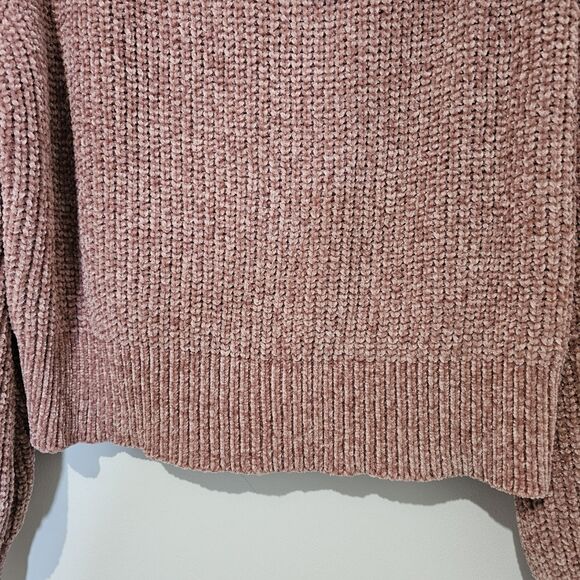 Blush & Bloom - Sweater Chunky Knit Cowl Turtleneck Cropped - Size L - Pink - Picture 5 of 7